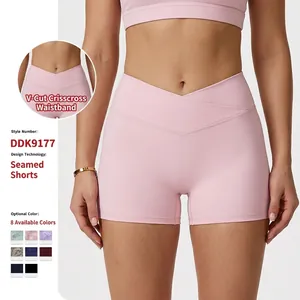 Damen Crossover Hohe Taille Yoga Shorts Pfirsich Po Lift Eng Sport Fitness Shorts Einfarbig Gym Biker Shorts Unterteil