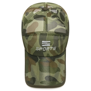 Camouflage-Mesh-Baseballkappe mit langem Schirm und weißer Sportstickerei vorne