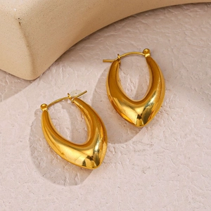Orecchini a cerchio ovali cavi in acciaio inossidabile placcato oro 18K stile vintage
