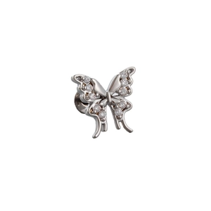 Silver titanium steel butterfly stud earring with sparkling zircon stones in a detailed view