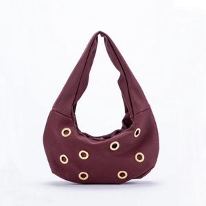 Women Hobo Bag Suede Matte Fabric Golden Eyelets Decoration Fashion Underarm Shoulder Handbag