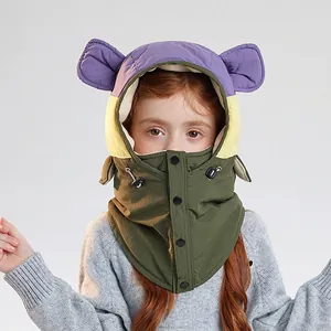 Kinder-Sturmhaube mit Farblock-Design, süßen Ohren und warmem Fleecefutter für den Winter
