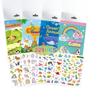 Detailed close-up showing 229 pieces of cartoon animal, dinosaur, and ocean stickers