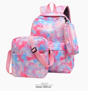 Three-piece school bag set with pink and blue starry sky pattern and starry print