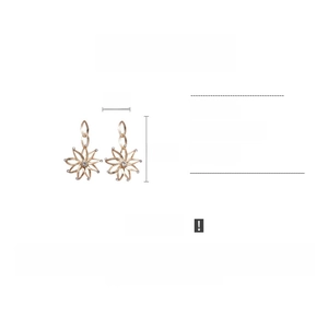 Detail view of gold flower chain earrings with rhinestones, size 5cm by 8.7cm