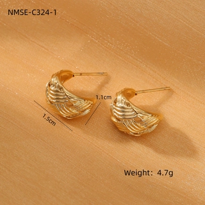Close-up of golden earrings with woven texture measuring 1.5cm by 1.1cm and 4.7g weight