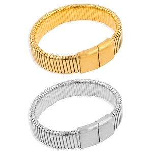 Polished stainless steel stretch bracelets set in gold and silver with magnetic clasp
