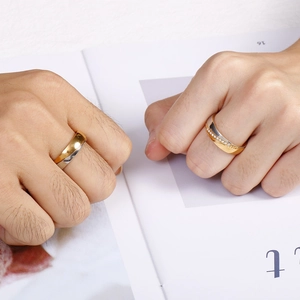 Minimalist 6mm gold and silver stainless steel couple rings set with cubic zirconia diamonds