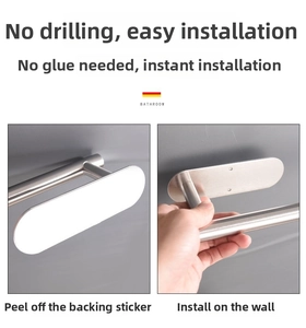 Detailed guide showing adhesive application for wall-mounted stainless steel towel rack