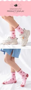 Detailed view of pink floral cotton socks for kids featuring decorative frill cuffs