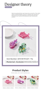 Detailed view of acetate ocean animal hair claws featuring dolphins and sea turtles