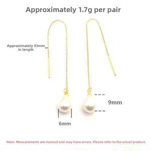 Detailed macro view of S925 silver long chain earrings with natural drop pearls