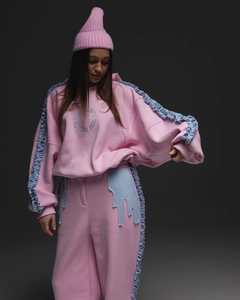 Détails du sweat à capuche bicolore avec cordons et pantalon de jogging droit décontracté