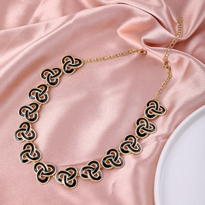 Vintage Celtic Knot Jewelry Black Enamel Alloy Gold Plated Geometric Earrings And Necklace For Women Elegant
