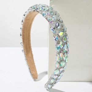 Detail of baroque headband with marquise and round AB crystals and non-slip velvet lining