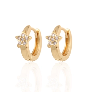Star shaped gold plated earrings with white cubic zirconia stones and leverback design