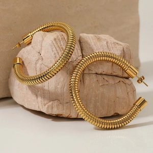 Bold Stainless Steel Hoop Earrings With Spiral Snake Bone Texture Large Chunky Statement Jewelry For Women
