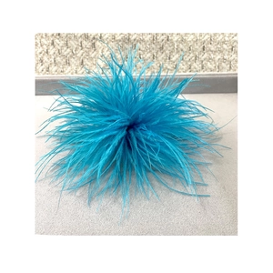 Electric blue ostrich feather brooch pin accessory for evening party dresses and outfits