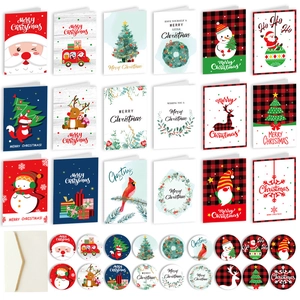 Christmas Greeting Cards Kraft Paper Holiday Note Cards With Envelopes And Stickers Santa Snowman Reindeer Festive