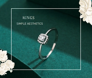Macro view of princess cut square simulated diamond ring with micro-pave halo setting