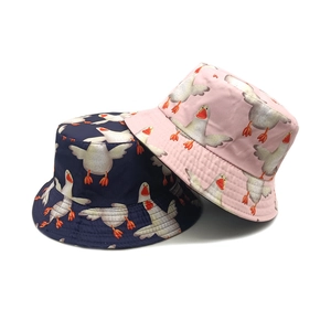 Chapeau Bob Enfant Polyester Respirant Imprimé Oie Dessin Animé Protection Solaire Été Bord Large Pour Voyage Extérieur Mignon