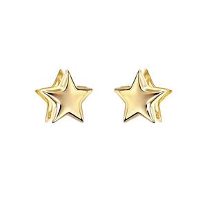Pendientes de aro geométricos en forma de estrella dorada con acabado de espejo pulido