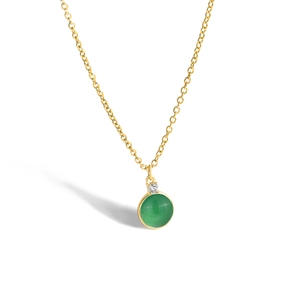 Minimalist 18K gold plated necklace featuring a round green gemstone pendant and small diamond