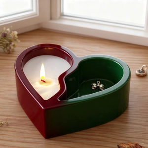 Two-slot heart-shaped silicone resin mold for candle holders and jewelry storage box DIY