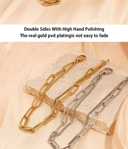 Detail of double-layer stainless steel chain with paperclip and box link texture