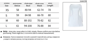 Detailed size guide table with measurements for backless long sleeve A-line dress