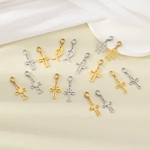 Hollow Out Cross Pendants Stainless Steel Charms With Lobster Clasp DIY Jewelry Making Accessories Fashion