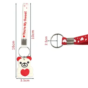 White silicone cartoon bear keychain with You are My Sweet strap and red heart detail