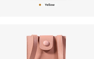 Detail of peach mini phone bag with pebbled leather texture and white stitching finish
