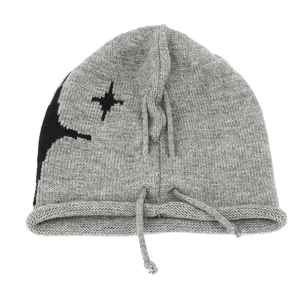 Light gray drawstring knit beanie with star pattern in American street style Y2K look