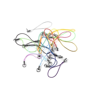 Detailed close-up of colorful DIY phone lanyards with metal alloy caps on white background