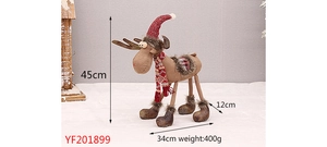 Detail view of a 45cm Christmas reindeer doll with a red knit hat and plaid scarf decor