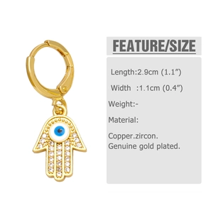 Spécifications de taille et détails du matériau pour boucles d'oreilles Main de Fatma