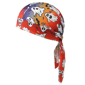 Outdoor cycling pirate hat with Halloween ghost and bat print on purple gradient fabric