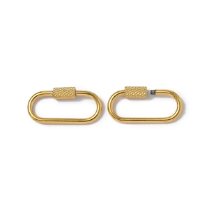 Detail of golden stainless steel oval screw lock carabiner for DIY jewelry making