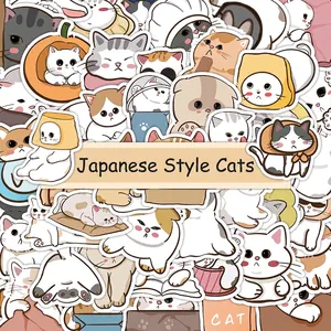 60 pieces set of cute Japanese style cartoon cat stickers for laptops and journals