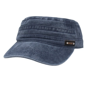 Navy blue washed cotton military cap with vintage finish and SPORT leather patch