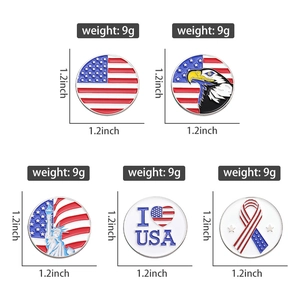 Set of five 1.2-inch USA themed metal badges featuring eagle and Statue of Liberty