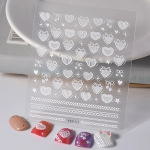 5D Embossed Nail Art Stickers Self Adhesive White Sweater Knitting Pattern Heart Bow DIY Decoration For Women
