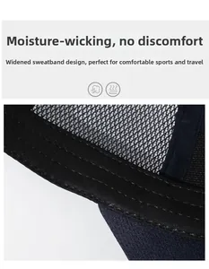 Close-up of mesh baseball cap showing breathable net and widened sweat-absorbent band