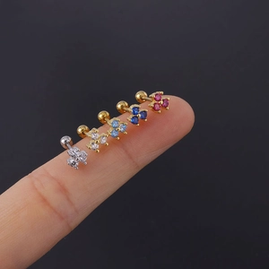 Set of stainless steel stud earrings with colorful cubic zirconia and screw ball backs
