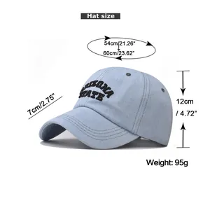 Detailed size chart for the washed denim baseball hat with Arizona State embroidery