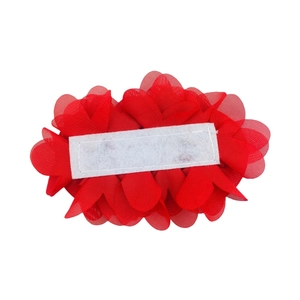 Red chiffon rose flower accessory for kids with white hook and loop tape on back