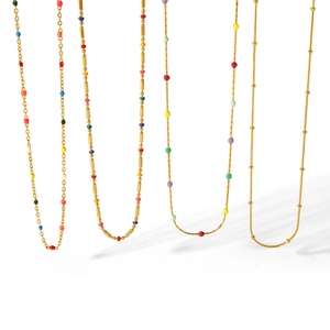 Colorful beaded necklaces in gold plating, handcrafted multi-layer long sweater chains