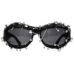 Punk style sunglasses with black textured frame and silver metal spikes decoration