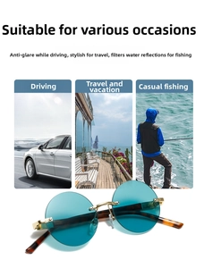 Details runder Sonnenbrille mit blauen Gläsern und Schildpatt-Bügeln zum Angeln und Fahren